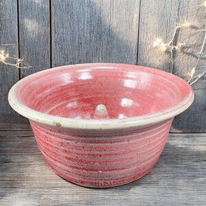 Hand Made Dish Bowl Apple Baker Dish Artist Signed Heavy Stoneware Hand Made VTG